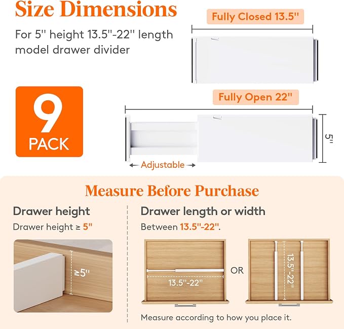 Lifewit 5" Tall Upgrade Drawer Dividers, Adjustable Deep Drawer Organizer | - Image 2