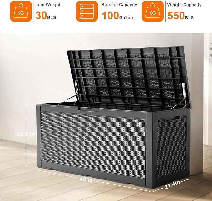 100 Gallon Deck Box, Resin Outdoor Storage Box - Image 4