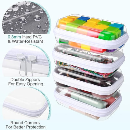 Sanwuta 6 Pcs Clear Hard Zipper Case Hard Plastic Zipper Pouches Transparent - Image 3