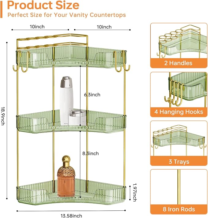 3-Tier Corner Bathroom Counter Organizer，Makeup & Skincare Shelf - Image 2