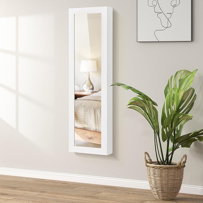 LOKO 42” Mirrored Jewelry Cabinet, Wall/Door Mounted Hanging Jewelry Armoire - Image 2