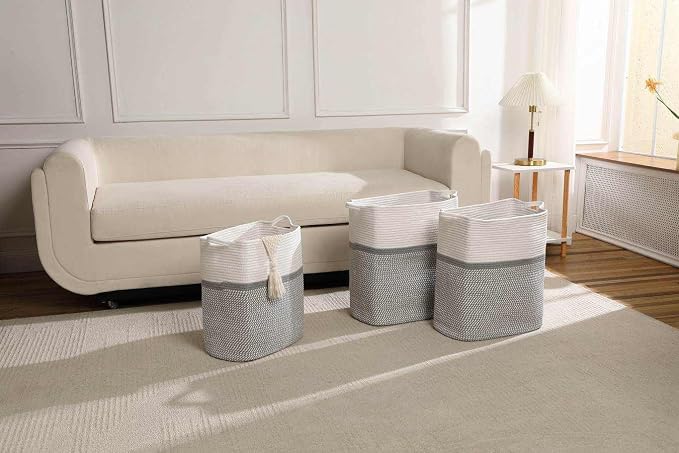 Tall Laundry Basket With Handles, Woven Cotton Rope Big Laundry Hamper Sorters - Image 6