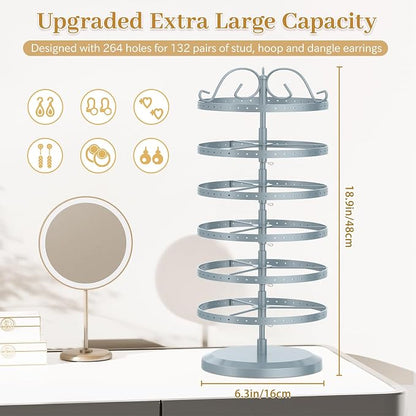 MODOWEY Rotating Earring Holder Organizer Stand, 6 Tier Large Capacity Jewelry - Image 2
