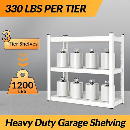 Metal Garage Storage Shelves Heavy Duty Shelving Unit 3 Tier White Adjustable - Image 6