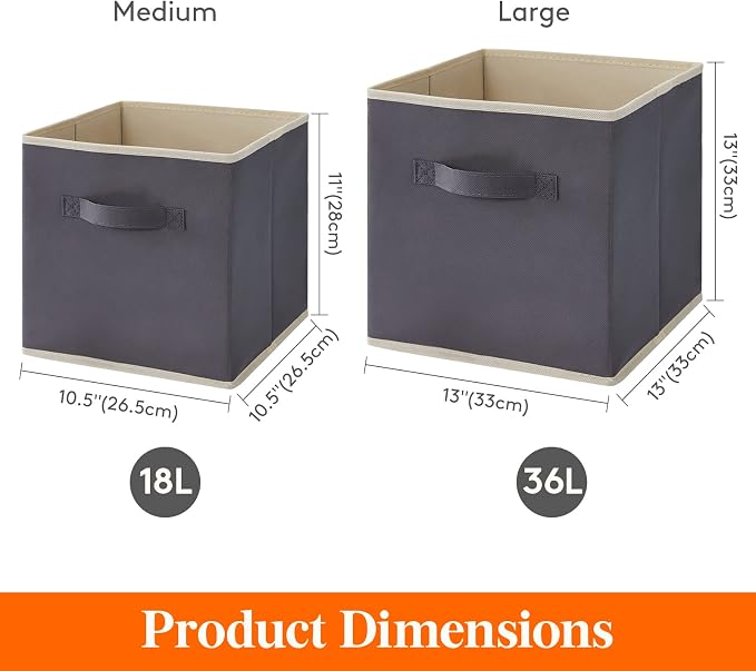 Lifewit Storage Cubes, 13 Inch Organizer Bins, 36L Gray, 6 Packs | Foldable - Image 4