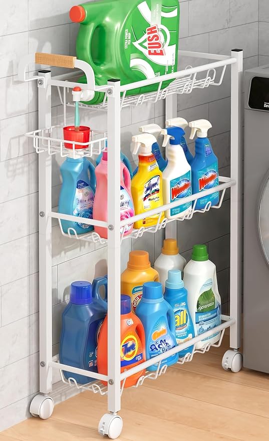 AOODA Laundry Room Cart with Top Detergent Holder, Metal Rolling Storage Cart by AOODA