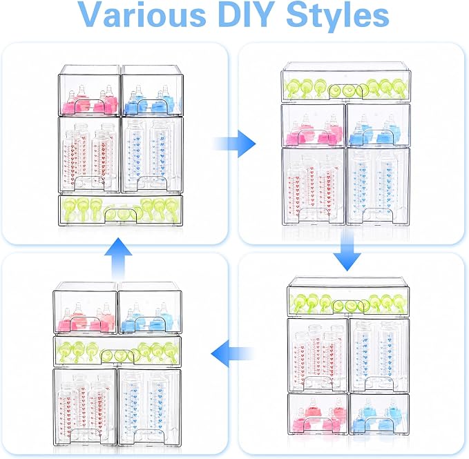 Baby Bottle Organizer, 5 Pack Clear Acrylic Stackable Storage Drawers, Baby - Image 8