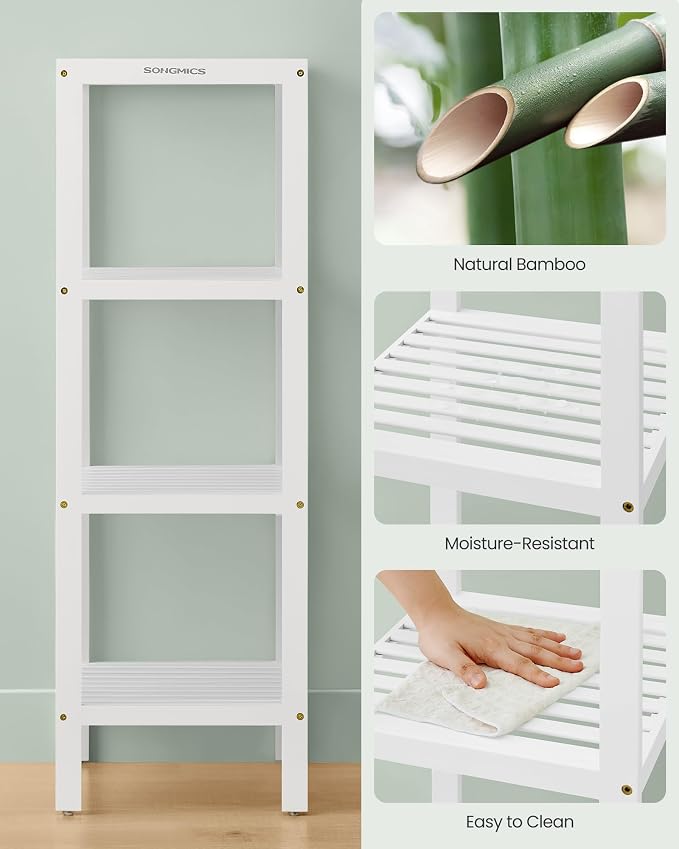 SONGMICS Bamboo Storage Shelf, 4-Tier Shelving Unit, in the Entryway, Living - Image 5