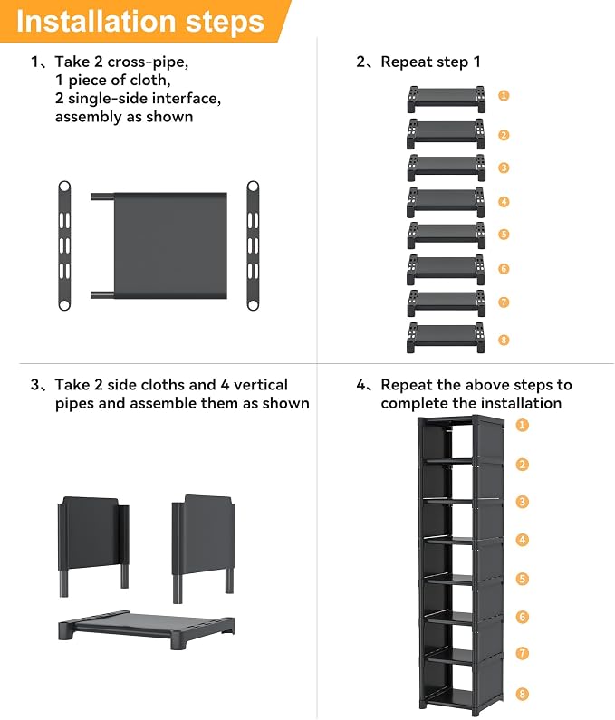 8-Tier Shoe Rack Organizer, Vertical Narrow Space Saving Storage Metal Free - Image 5