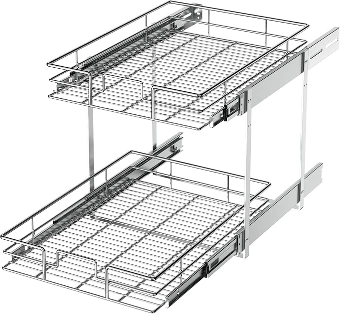 LOVMOR 2 Tier Individual Pull Out Cabinet Organizer 14" W x 18" D, Slide Out by LOVMOR