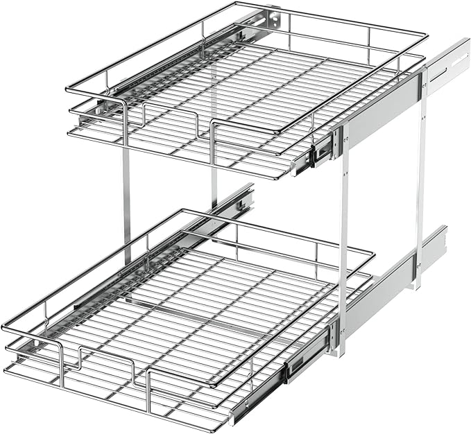 LOVMOR 2 Tier Individual Pull Out Cabinet Organizer 14" W x 21" D, Slide Out by LOVMOR