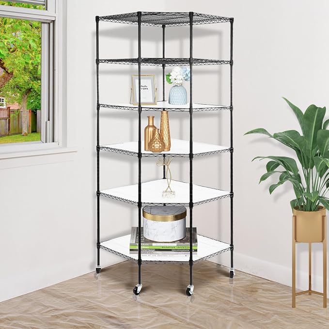 Bonnlo 6-Tier Rolling Heavy Duty Commercial Polygonal Corner Shelf Wire - Image 2