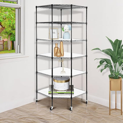 Bonnlo 6-Tier Rolling Heavy Duty Commercial Polygonal Corner Shelf Wire - Image 2