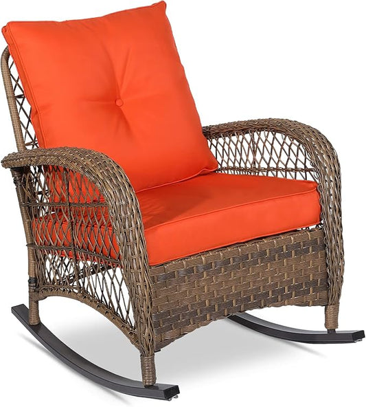 VIVIJASON Outdoor Wicker Rocking Chair, Patio Rattan Rocker Chair by VIVIJASON