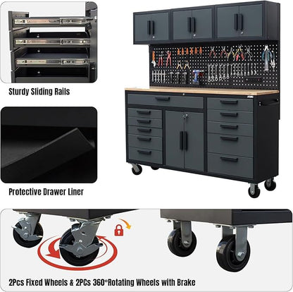 72in Rolling Tool Chest Cabinet Mobile Garage Workbench Heavy-Duty Tool Cabinet - Image 5