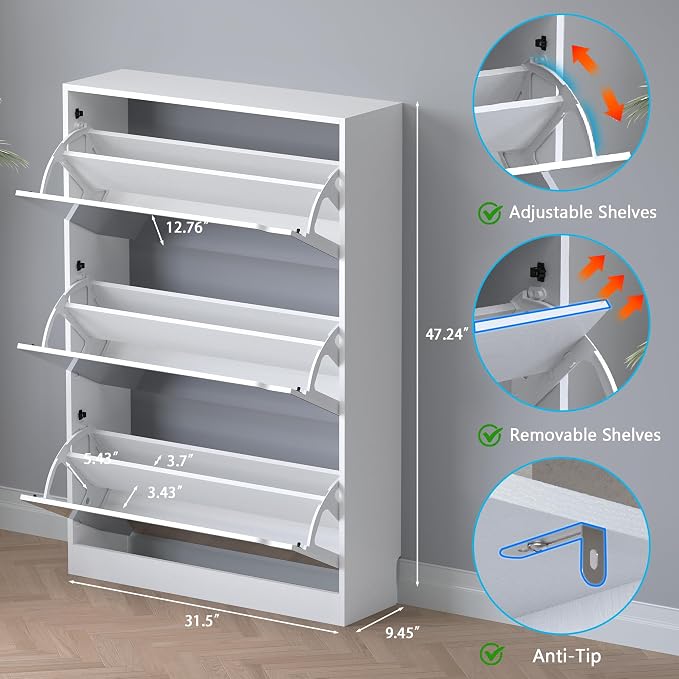 BORNOON Shoe Cabinet with 3-Flip Mirror Drawers, Freestanding Shoe Rack - Image 2