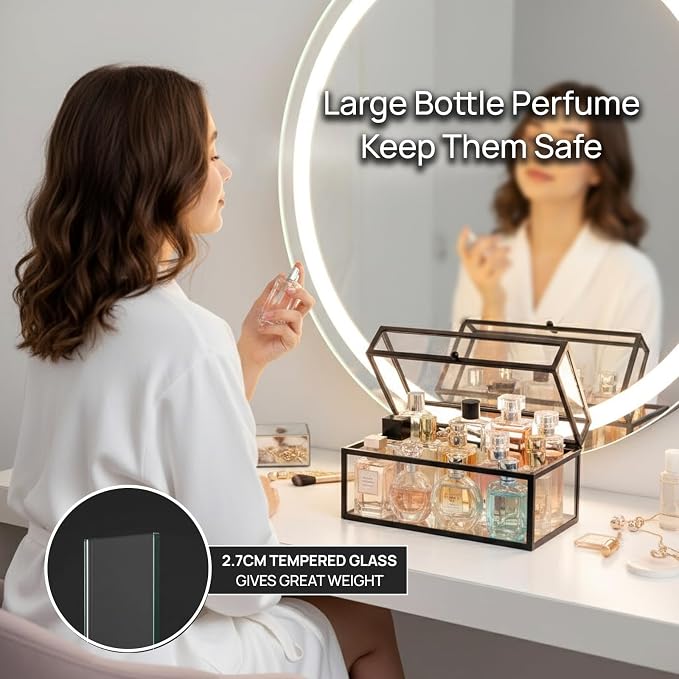 40 Lipsticks Organizer with Lid, Glass Display Box Fits Large Perfume & Skincare - Image 3