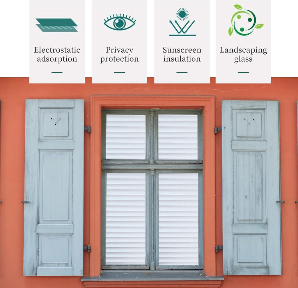 Window Privacy Film with Installation Tools, Blinds Pattern, Static Cling, Anti UV, Heat Control, Ideal for Home Shower Office Glass Door (Blinds Pattern, 35.4X157.4Inch)