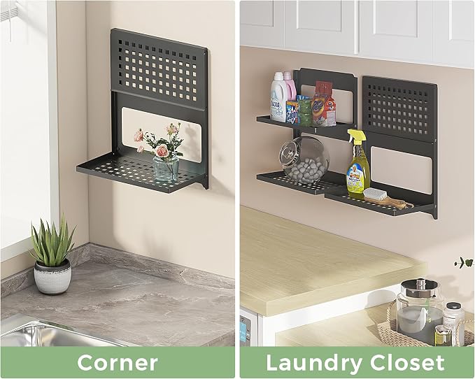 2-Tier Folding Metal Shelf Wall Mounted | Small Foldable Wall Shelf | Dorp Down - Image 5
