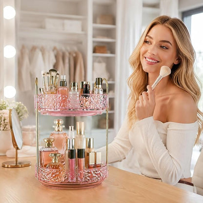 Fangoo 2 Tiers Pink Rotating Makeup Organizer - Image 5
