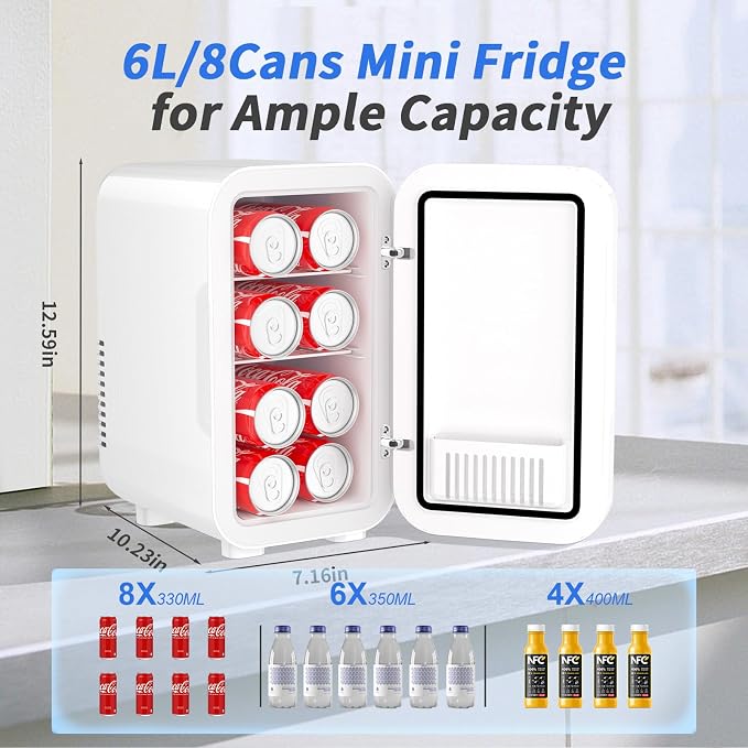 Mini Fridge, 6 Liter/8 Can 110V AC/DC Portable Thermoelectric Cooler - Image 7
