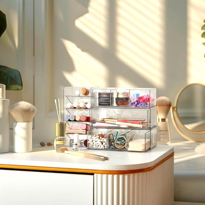 Kathfly 6 Pcs Medicine Cabinet Organizer Acrylic Stackable Clear Makeup - Image 6
