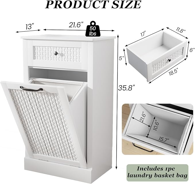 Tilt Out Laundry Hamper Cabinet, 10 Gallon Laundry Cabinet - Image 2