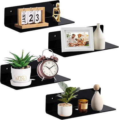 9 Inch Acrylic Floating Shelf No Drill Adhesive Wall Shelf Set of 4 by LUIUM