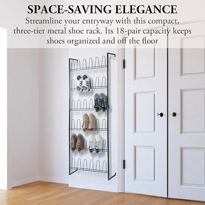 MyGift 70 Inch Black Metal Wall Mounted Shoe Rack - Image 3