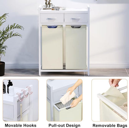 Laundry Hamper, Laundry Sorter 2 Section, Rolling Laundry Basket - Image 4