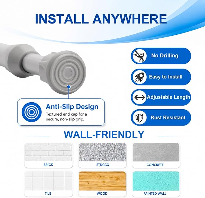 2 Pack Small Tension Curtain Rod, Short Adjustable Extendable | Spring Loaded - Image 6