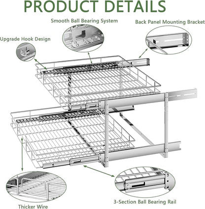2 Tier Individual Pull Out Cabinet Organizer 30" W x 21½" D, Heavy Duty Cabinet - Image 7