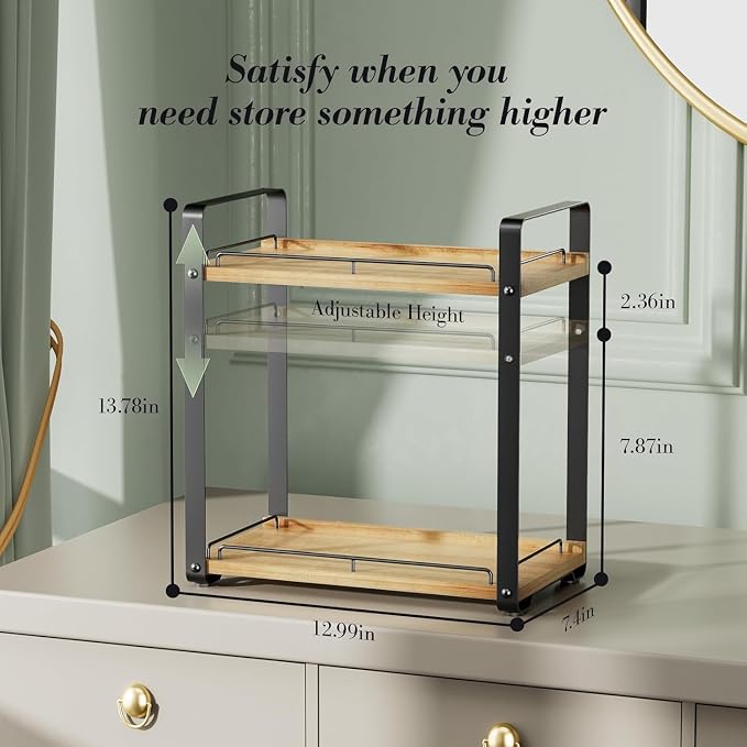 Delamu 2-Tier Bathroom Counter Organizer, Wood Vanity Organizer Countertop - Image 3