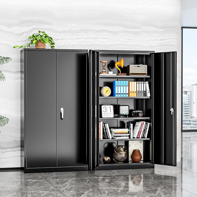 INTERGREAT Black Metal Storage Cabinet Doors, Tall Metal Cabinet Lockable Steel - Image 9