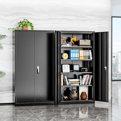 INTERGREAT Black Metal Storage Cabinet Doors, Tall Metal Cabinet Lockable Steel - Image 9