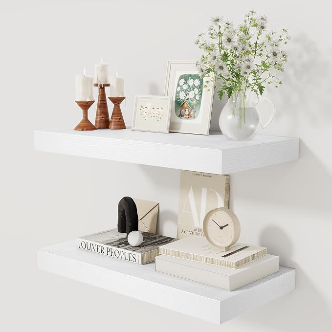 12 Inch Deep White Floating Shelves, 24 x 12 Floating Shelf by FunMemories