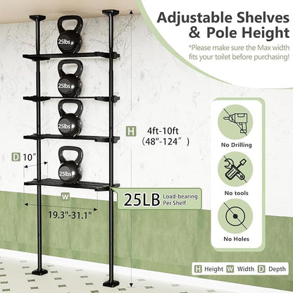 Over The Toilet Storage Shelf No Drill 4-Tier Adjustable Bathroom Organizer | - Image 2