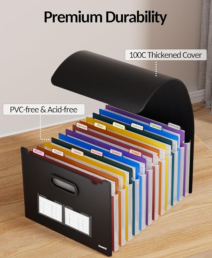 Sooez Accordion File Organizer, 13-Pocket Expanding File Folder Letter Size | - Image 4