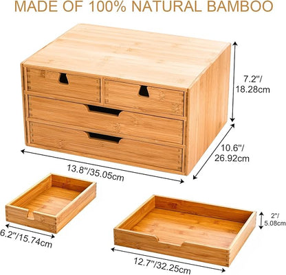 DEAYOU Bamboo Desk Organizer, 100% Natural Bamboo Desktop Drawer Organizer - Image 3
