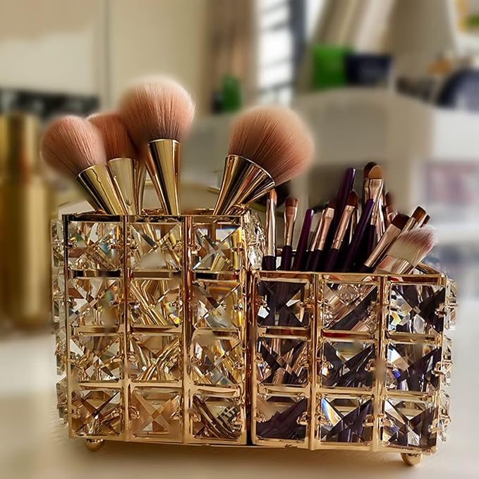 K COOL Crystal Makeup Brush Holder 2 Slot Hexagon Cosmetics Brush Eyeliner - Image 7