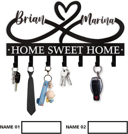 Personalized Couple's Name Key Rack, Wall Mounted Metal Key Holder - Image 8