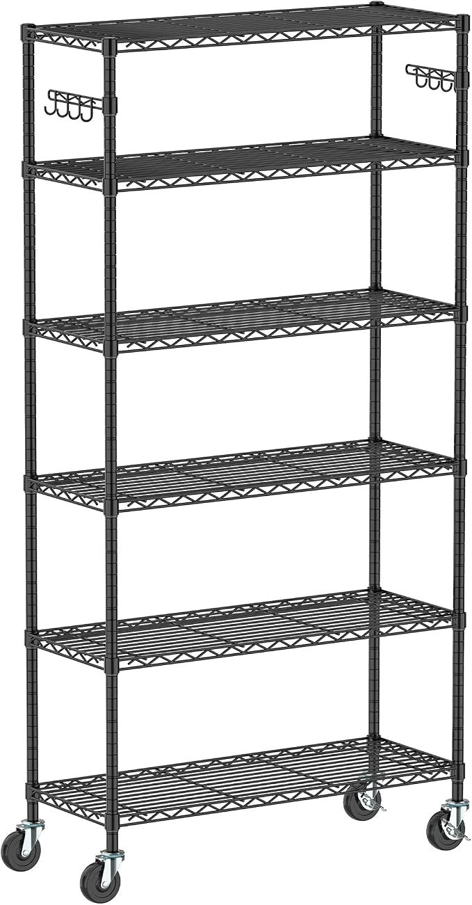 6-Tier Metal Storage Rack with Wheels, Sturdy Adjustable Wire Shelving Unit - Image 8