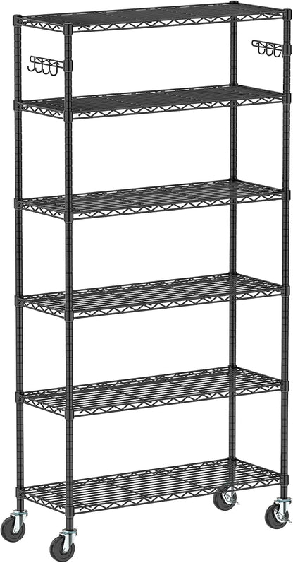 6-Tier Metal Storage Rack with Wheels, Sturdy Adjustable Wire Shelving Unit - Image 8