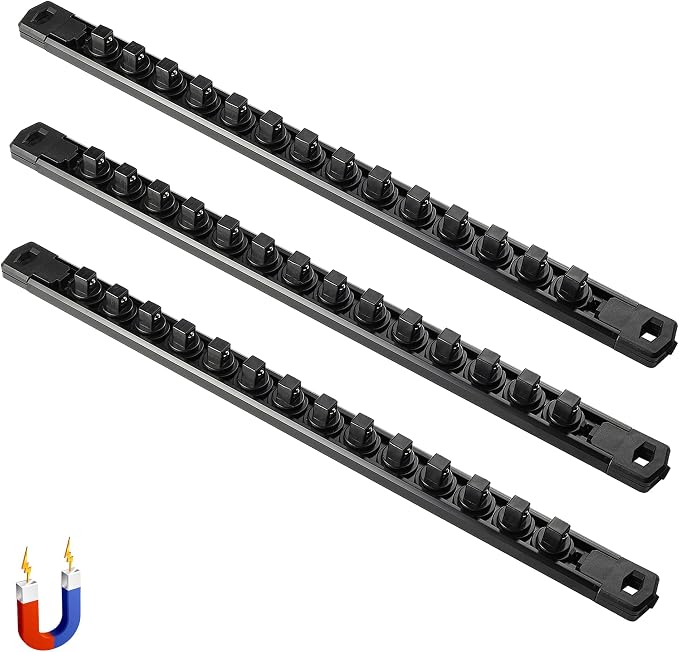 ALOANES 3-Piece Magnetic Socket Organizer, Heavy Duty Aluminum Socket Rails by Aloanes