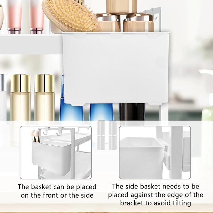 Bathroom Organizer with Basket & Hooks, 2 Tier Bathroom Organizers and Storage - Image 5