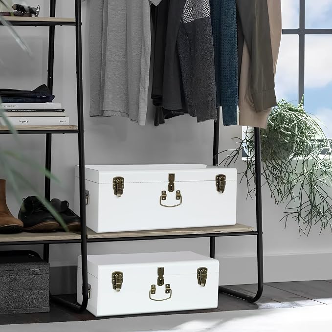 Vixdonos Decorative Metal Box Storage Trunks Set of 2 College Dorm Chest - Image 4