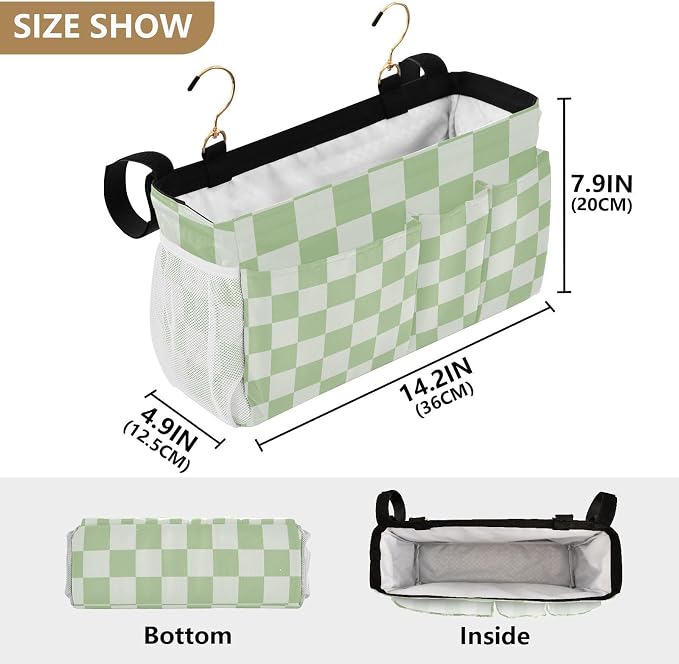 Checkered Mint Green and White Bedside Caddy - Image 4