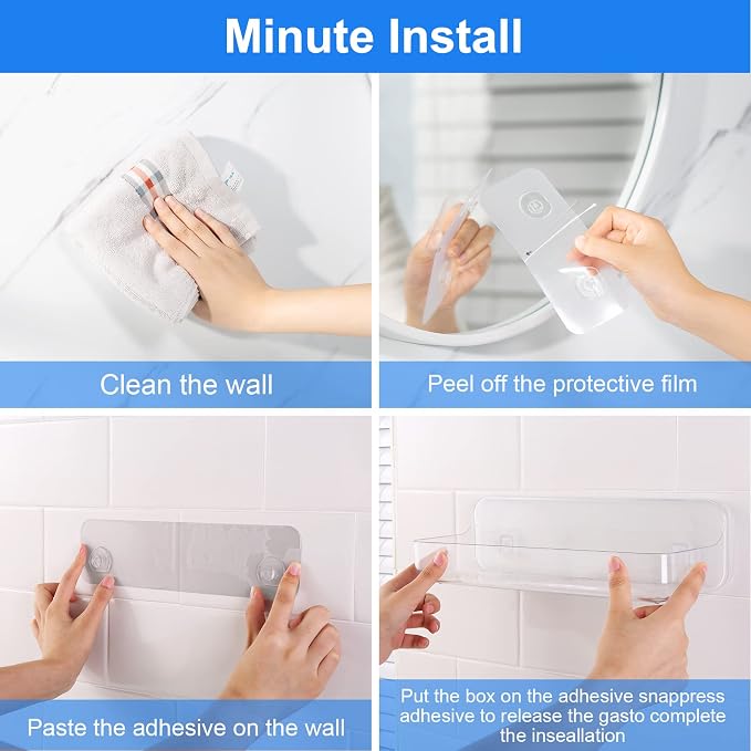 Diesisa Acrylic Wall Mounted Shower Caddy, Adhesive Bathroom Shelves | 4D" x - Image 5