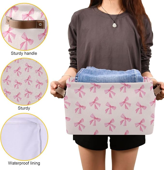 Pink Bow Foldable Storage Basket - Image 7