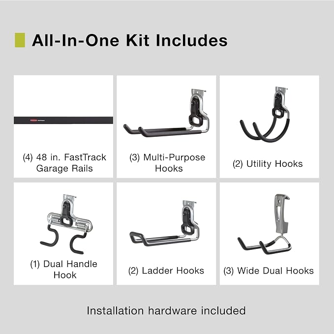 Rubbermaid 15-Piece FastTrack Garage Wall-Mounted Storage Kit, 4 Rails and 11 - Image 2